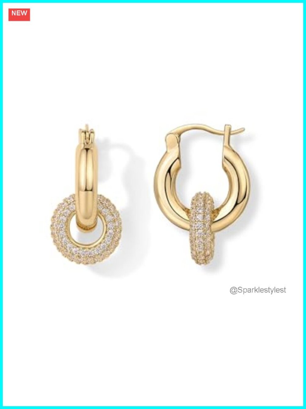 14K Gold Plated Convertible Chunky CZ Huggie Hoop Earrings